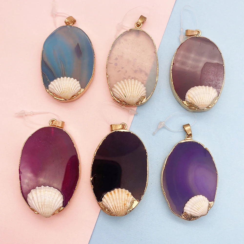 

Natural Stone Agate Necklace Pendant 34x54mm Oval Pendant Charms for Jewelry Making DIY Necklace Earrings Accessories Supplies