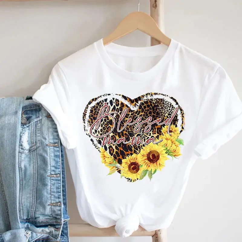 

Women T Tee Fashion Tshirt Love Heart Floral Leopard 90s Print Clothes Female Short Sleeve O-neck Casual Top Graphic T-shirt