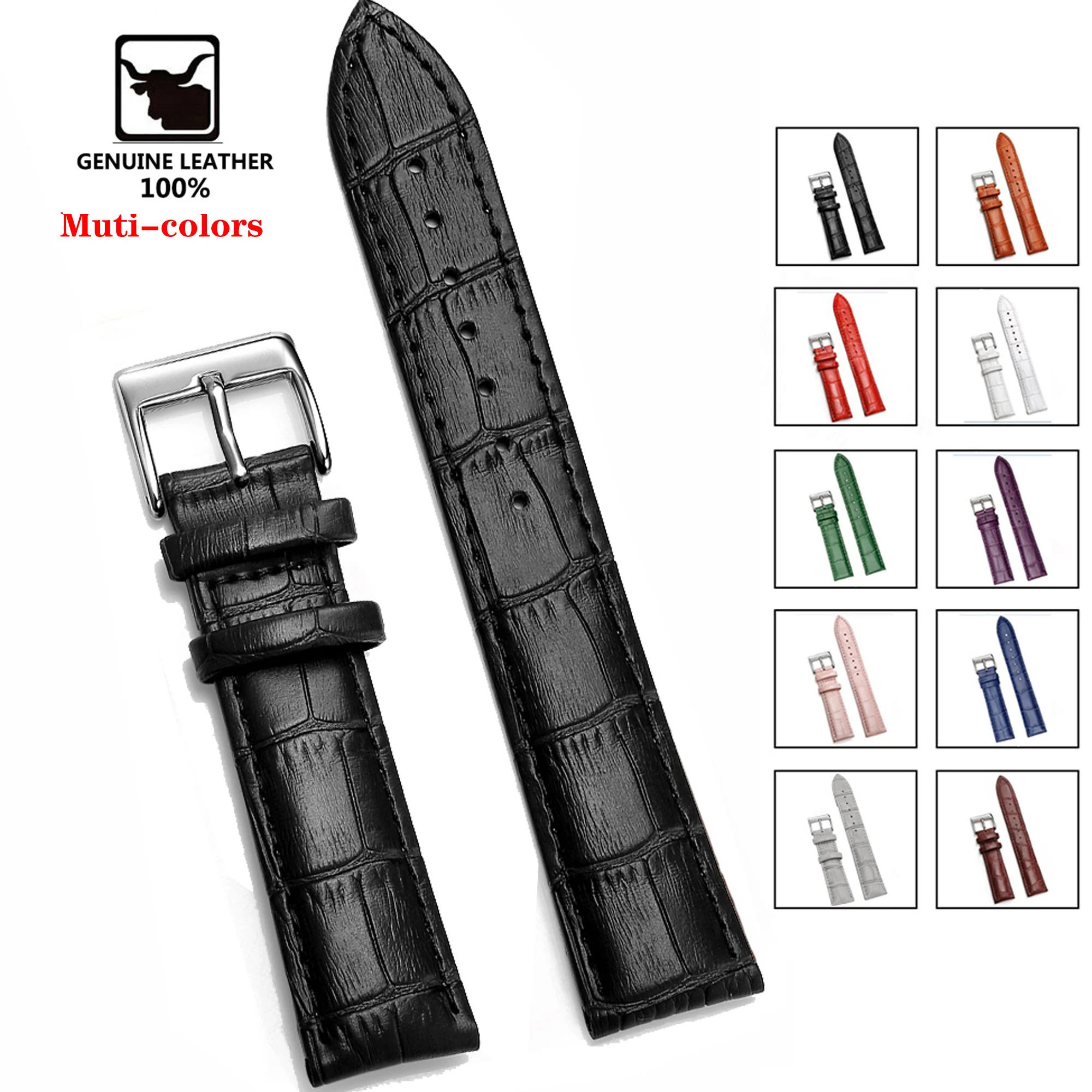 Comfortable Cowhide Genuine Leather Watch Strap 12/14/16/18/20/22/24 mm Watch Pin buckle Band Soft Wrist Belt Bracelet + Tool