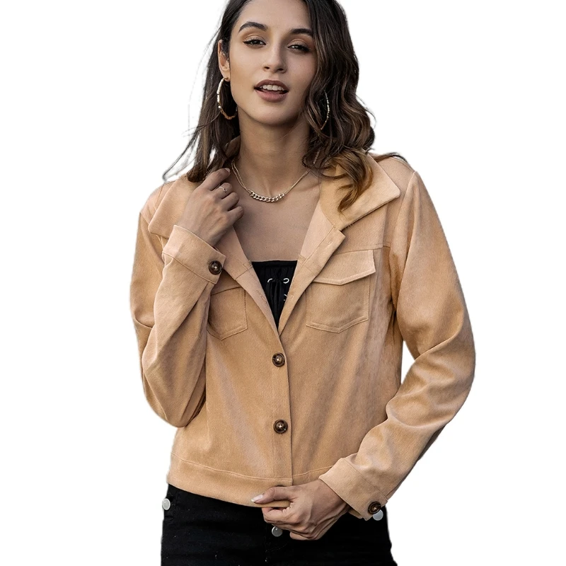 

Women Solid Color Single Breasted Jacket Female Long Sleeve Turn-down Collar Short Coats Ladies Casual Autumn Cardigan Tops Outw