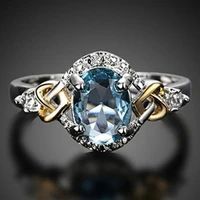 korean trendy simple crystal wedding rings blue zircon stone silver color rings for women band jewelry promise engagement ring