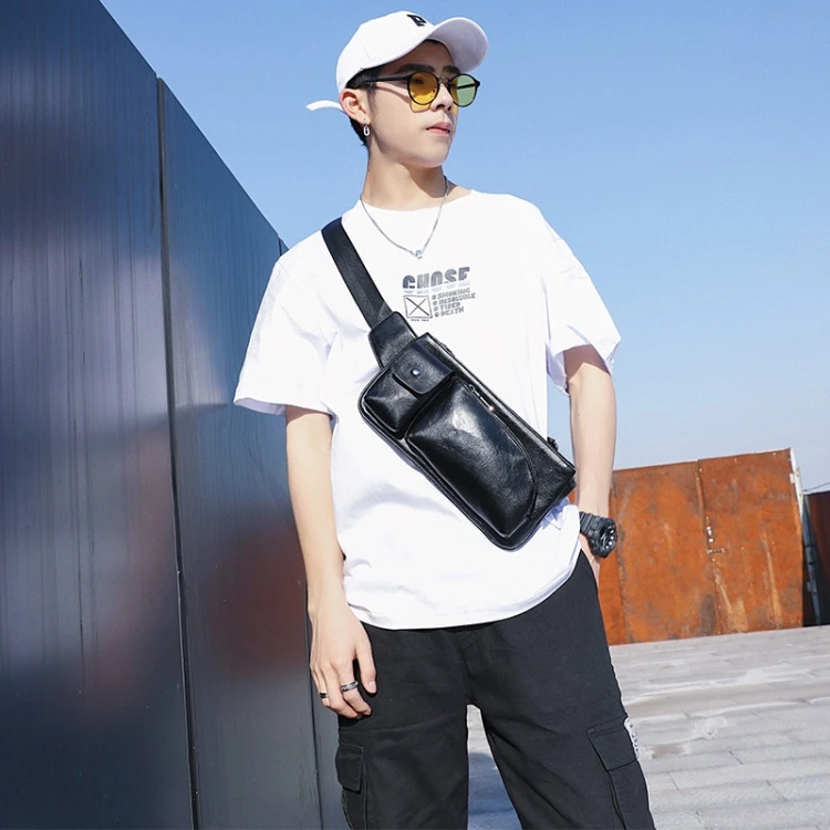 2021 New Leather Men's Sling Chest Day Pack Back Vintage Casual Messenger Bags Cross Body Cowhide Shoulder Bag