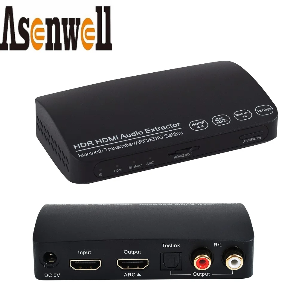 HDMI to HDMI Converter L/R SPDIF Toslink 5.1 ARC HDCP 2.2 4K60Hz EDID HDR Video Audio Sender HDMI Audio Extractor