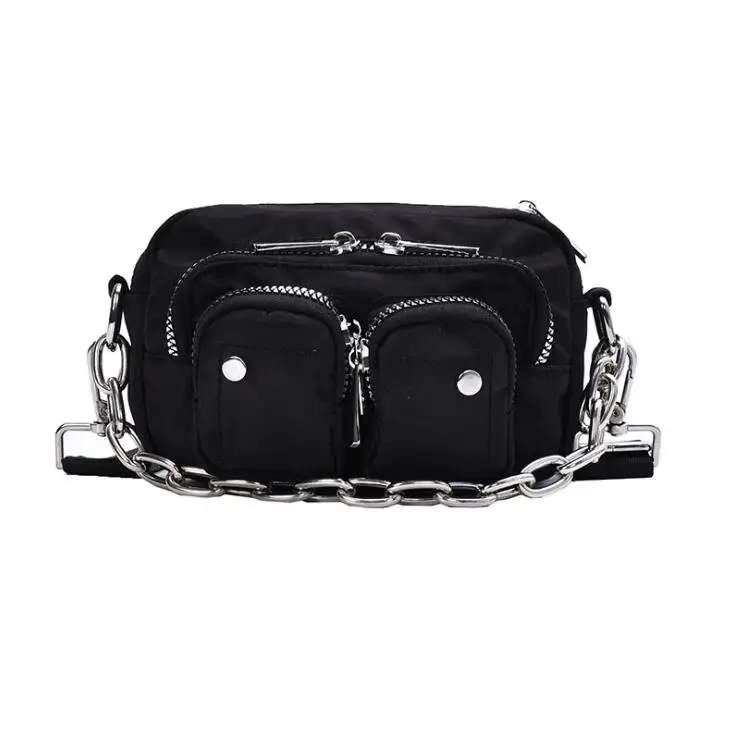 

Solid Pattern Nylon Crossbody Bags For Women 2020 Mini Black Shoulder Messenger Handbags Female Chain Phone Multi-pocket Purses