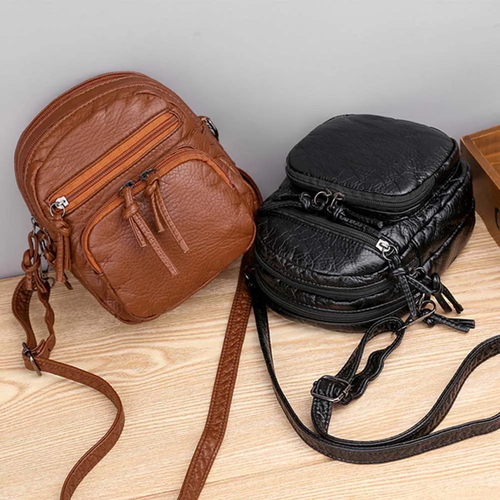 

Vintage PU Leather Shoulder Bag Ladies Vintage Large Capacity Multifunctional Purse Mobile Phone Bag for Outoor