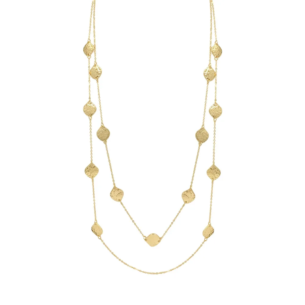 Трендовые золотые Цвет покрытие Чеканный лист нитка многослойное длинное