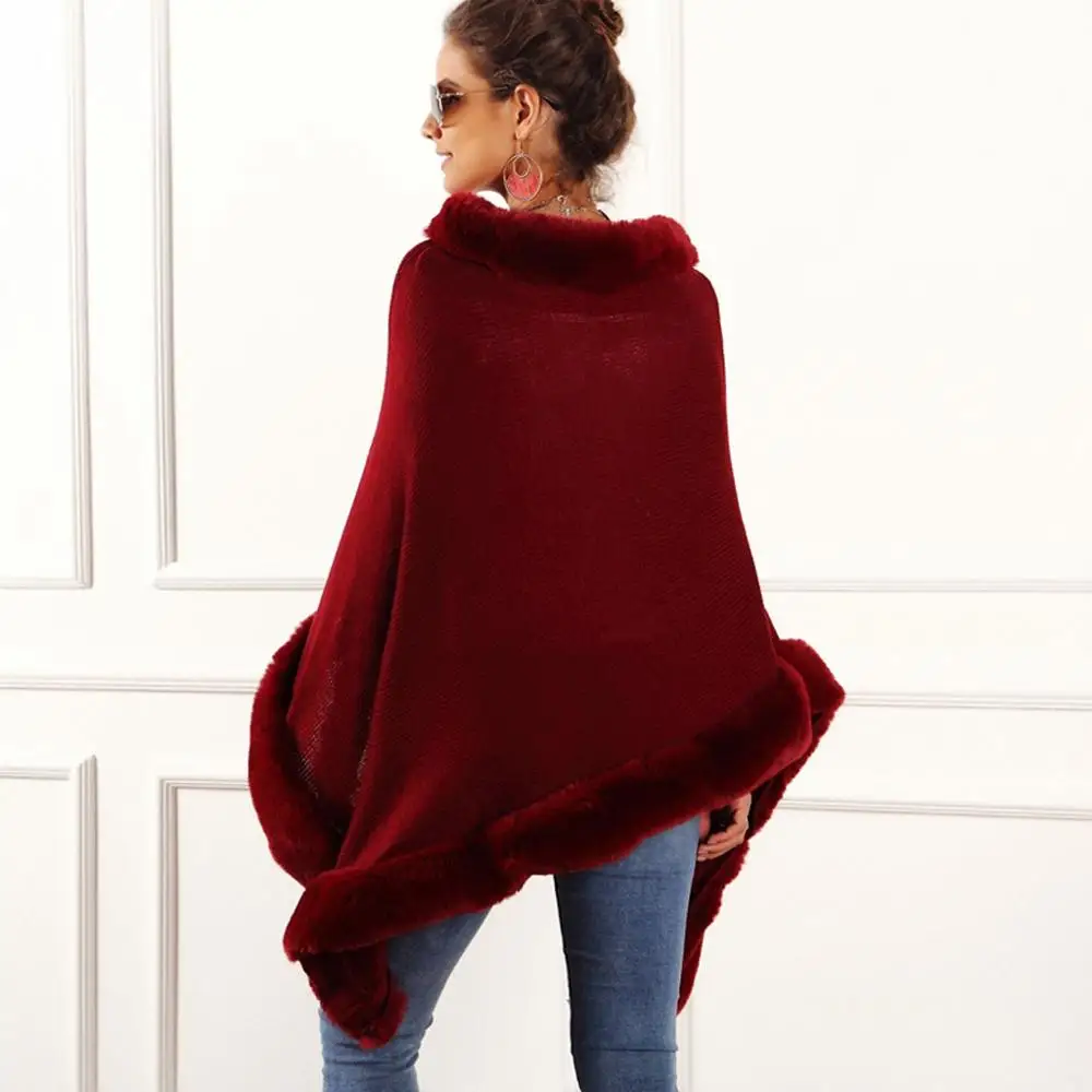 

Winter Cloak Women Warm Soft Fur Collar Irregular Capes Shawl Coat Ponchos Mujer Invierno Elegantes Cape Poncho Women