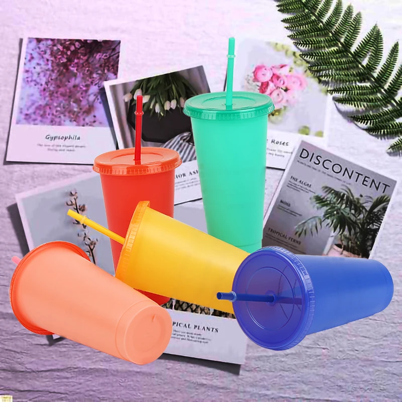 

Reusable Color Changing Cold Cups With Straws Creative Water Cup Tumbler Discoloration Changing For Home Plastic Cup 24 oz Summe