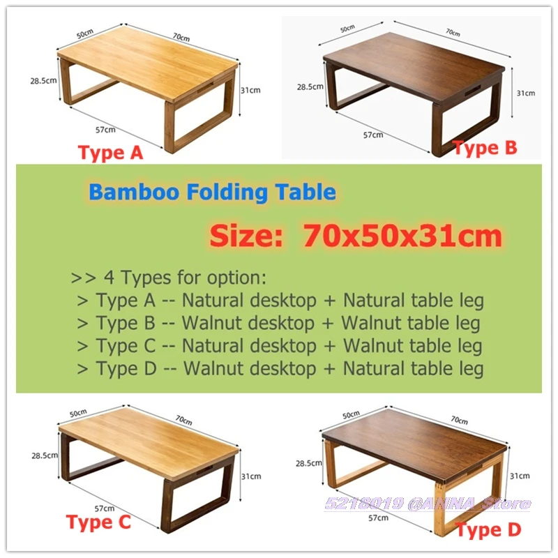 

Natural Bamboo Small Coffee Folding Desk 70x50x31cm Super Quality Bay Window Table Home Supplies Japanese Style Furniture Walnut