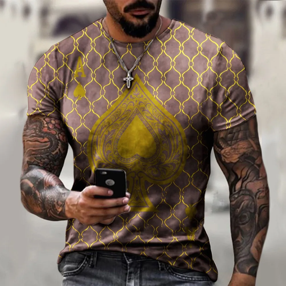 

2021 Fashion Men Playing Card Spades A Printed T-Shirt Crew Neck Sport Muscle Top Hip Hop Clothing Summer Street Style Tee Men