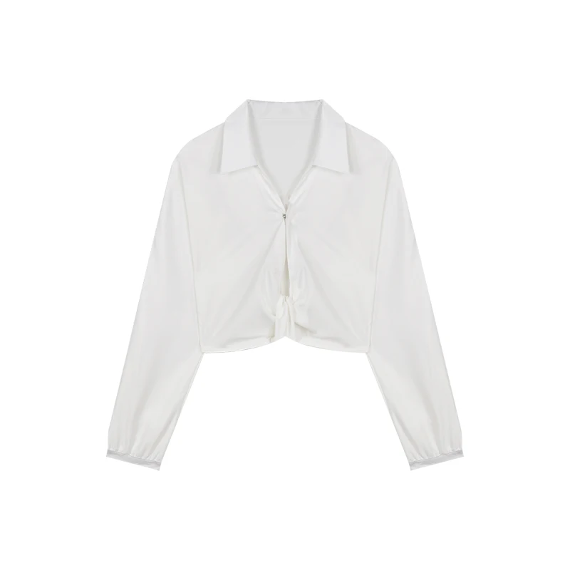 

Hong Kong Style Retro V-neck White BLOUSE Shirt Women's Autumn Slim Long Sleeve Shirt Design