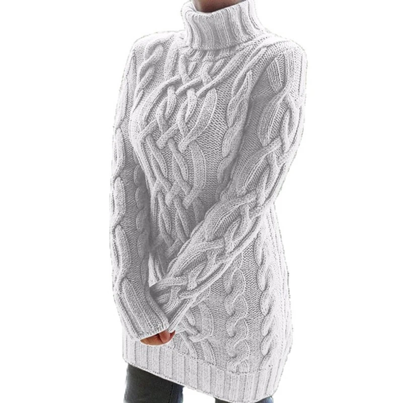 

Women Autumn Winter Solid Turtleneck Casual Slim Long Sleeve Mini Knitted Dress Ladies Korean Harajuku Thick Dress SJ6450M