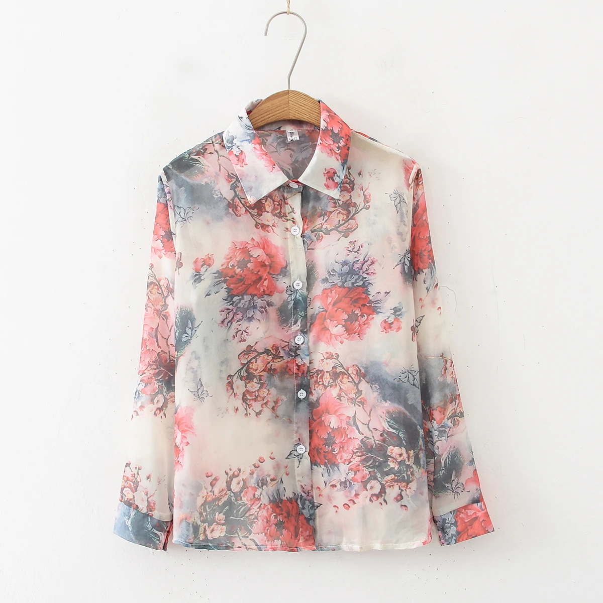 

Women Floral Printed Dyeing Blouses 2021 Spring Loose Long Sleeve Single Breasted Chiffon Shirts Retro Blusas Tops Dropshipping