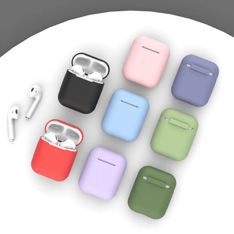 Мягкий силиконовый беспроводной Bluetooth чехол для наушников Apple Airpods 1/2 одноцветные