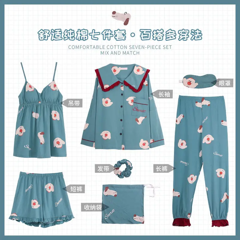 

7pcs Pyjamas Set Ladies Cotton Sweet Leisure Wear Home Outerwear Women Pajamas Anime Sailor Luna Home Clothing Pijama sets