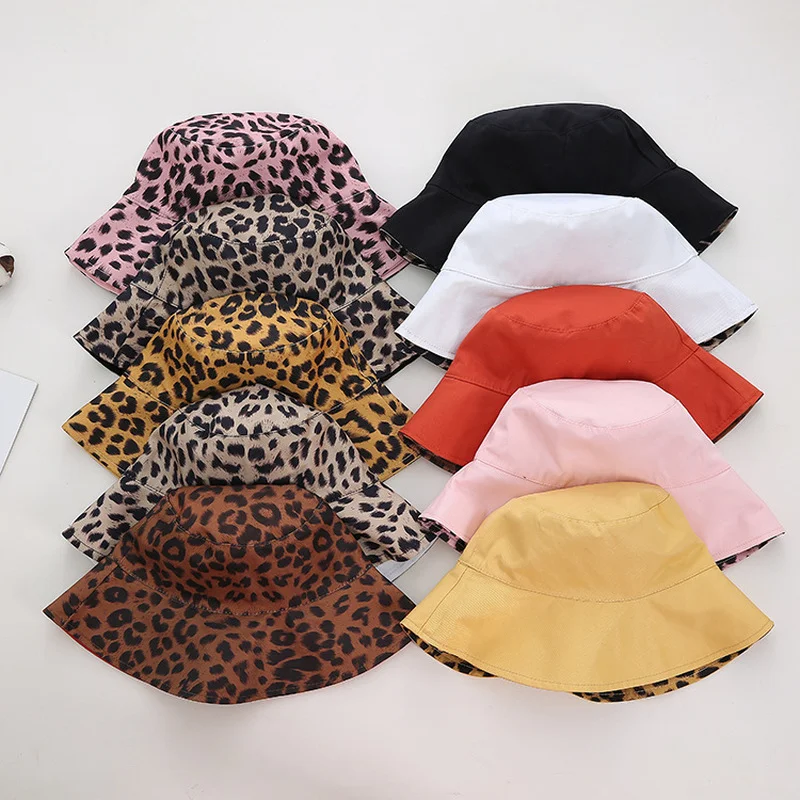 

Women Bucket Hat Fisherman Cap Visor Leopard Double-sided Fisherman Hat Outdoor Casual Accessories