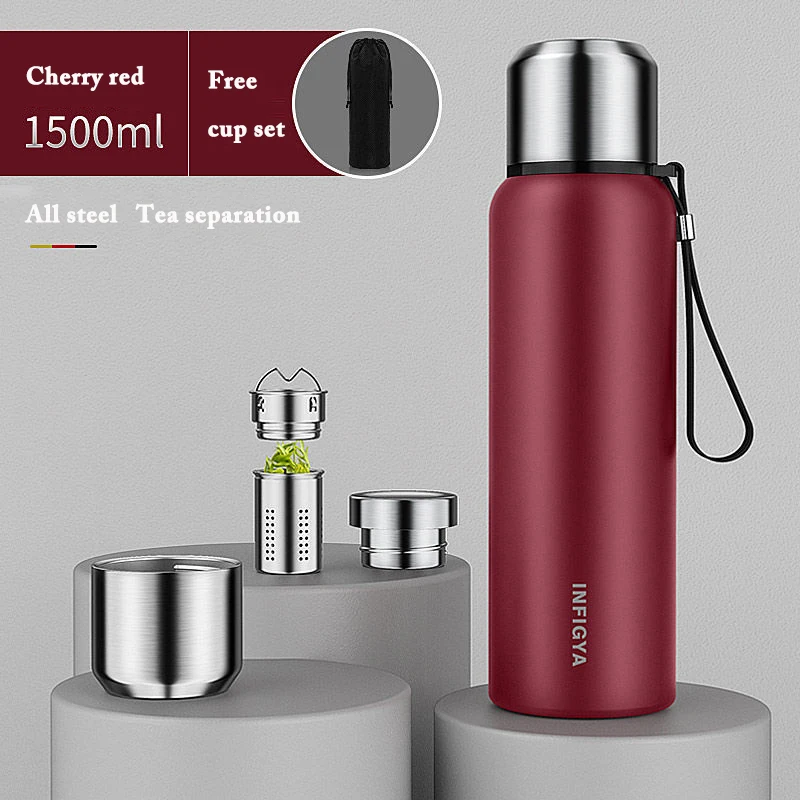 

Portable Large Capacity Stainless Steel Thermos Vacuum Flask Insulated Tumbler with Rope Thermo Bottle 600/800/1000/1500Ml