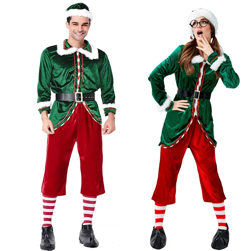 

Couple Green Santa Sassy Elf Christmas Costume Santa Claus Man Women Christmas Tree XMAS Deluxe Halloween Fancy Dress