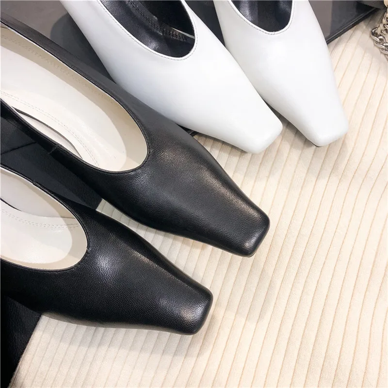 Туфли-лодочки женские из натуральной кожи с квадратным носком на каблуке 7 см