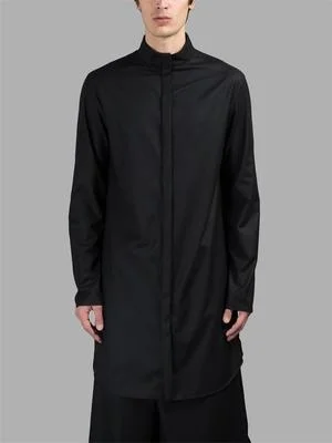 

wind Dark autumn new mid-length Men's simple coat-style shirt vertical collar dark button-down mid-thick shirt