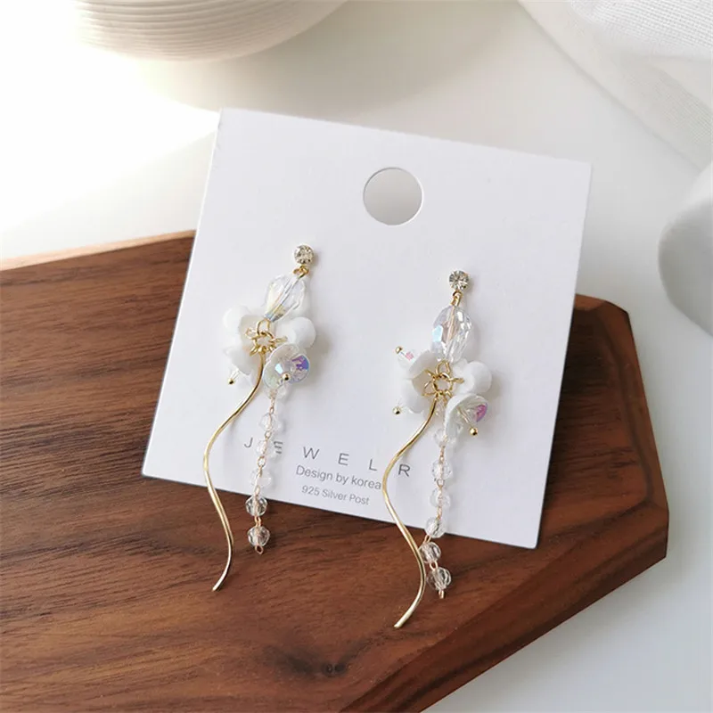 

Модные висячие серьги с кристаллами и цветами, женские длинные геометрические серьги с подвеской, ювелирное изделие в подарок