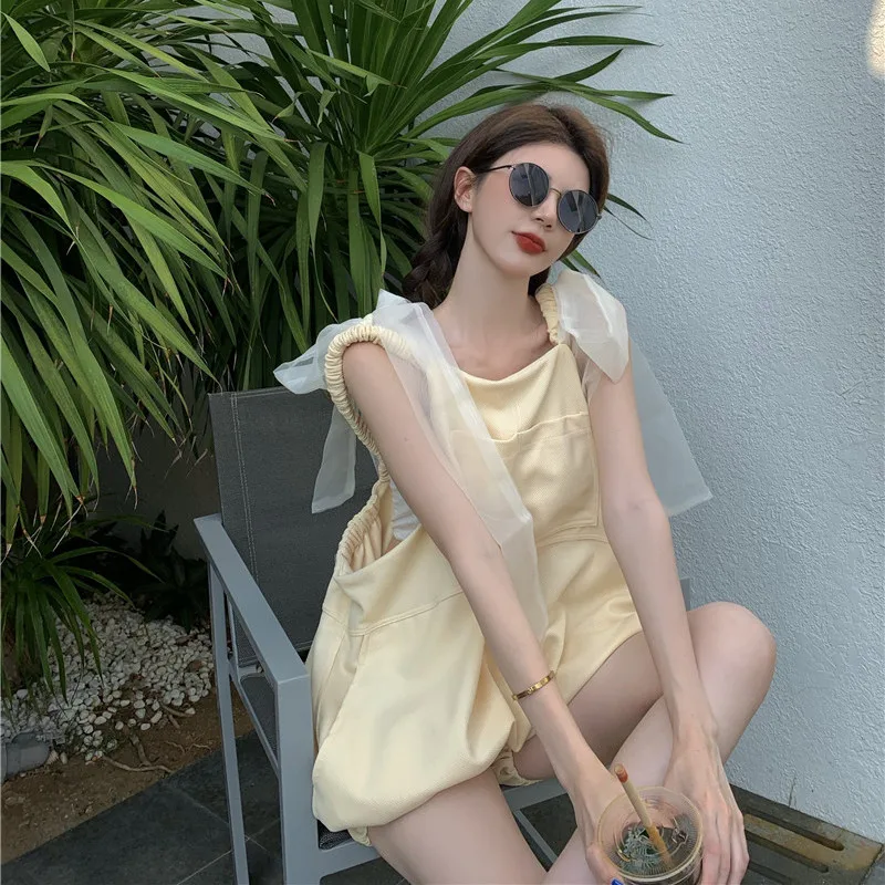 Women Summer Sleeveless Spaghetti Strap Rompers Loose Harajuku Pumpkin Playsuits Casual Sweet Kawaii Jumpsuit |