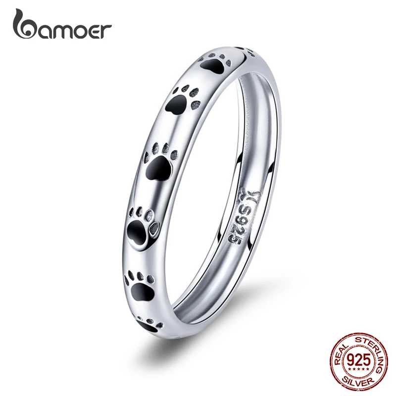 

Bamoer 925 Sterling Silver Creative Dog Footprints Rings for Women Fashion Simple Valentine Day Confession Jewelry Gift SCR445