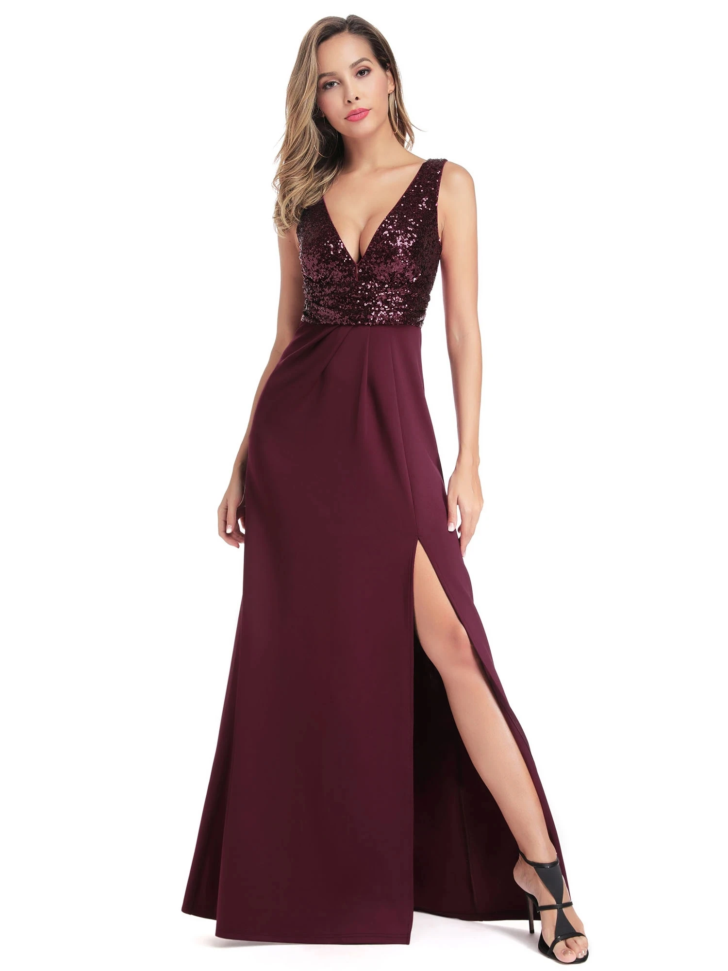 

Sleeveless Maxi Long Sequin Dresses with Side Split EP00918