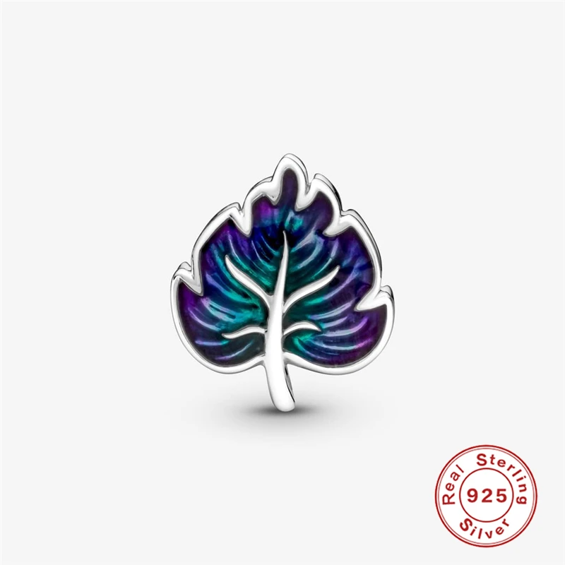 

KOJ 925 Sterling Silver Bead Vintage Leaf Color Dripping Oil Beads Pendant Fit Original Pandoro Charm Bracelet DIY Jewelry Gifts