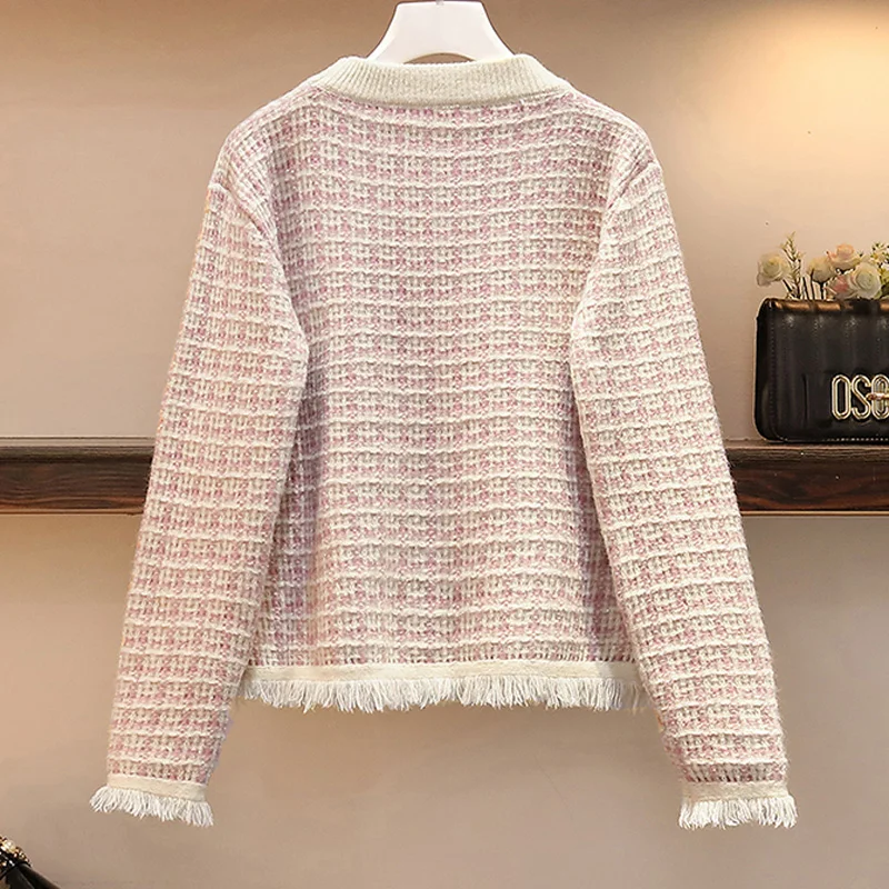 Большой плюс размер Sweater свитер одежда розовый комплект юбки для девочек костюм женский осенний комплект из 2 предметов s свитер+ юбка комплект из 2 предметов Vestidos