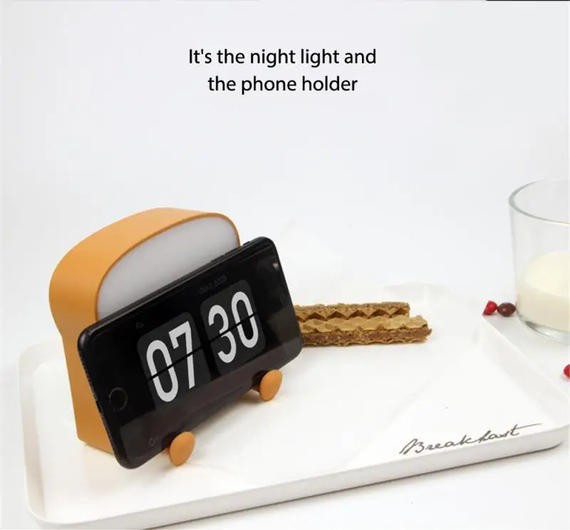

Creative Multipurpose Toast Bread Night Lights Super Cute Mobile Phone Holder Desk Nightlight Lamp Bedroom Decoration Lamps gift