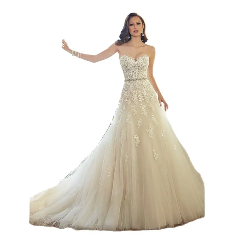 

New Sleeveless Tube Top Trailing Wedding Dress Beige Lace Sexy Backless Wedding Dress Wedding Dress Ball Gown Wedding Dresses