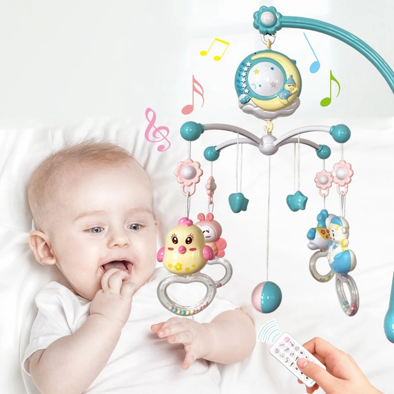 

Musical Baby Hanging Rattles Crib Mobiles Toy Holder Rotating Bed Bell Carousel Music Box Story Projection Toy