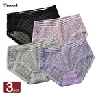 Tracoel 3 шт.упак. женские сексуальные жаккардовые ажурные трусики, кружевное женское Прозрачное нижнее белье со средней талией, трусики из чистого хлопка
