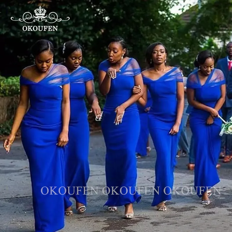 Royal Blue Платье с юбкой годе Королевского синего цвета платья для подружки невесты с коротким рукавом длиной до щиколотки свадебные вечерние платья для женщин - Цвет: Royal Blue
