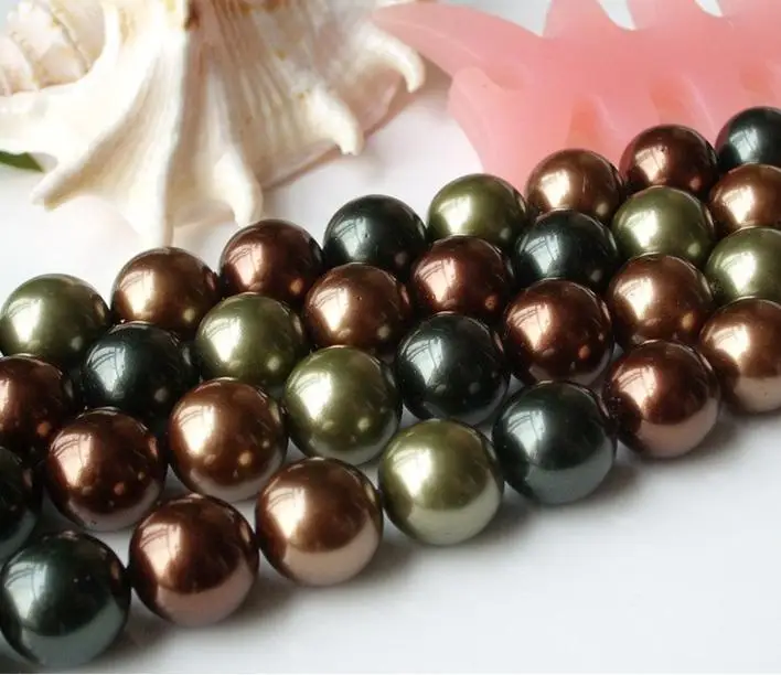 

Favorite Pearl Loose Bead Fine Jewelry AAA 12MM Multicolor Round Sea Shell Pearl Strand 40CM For Making Bracelet Necklace FN3675