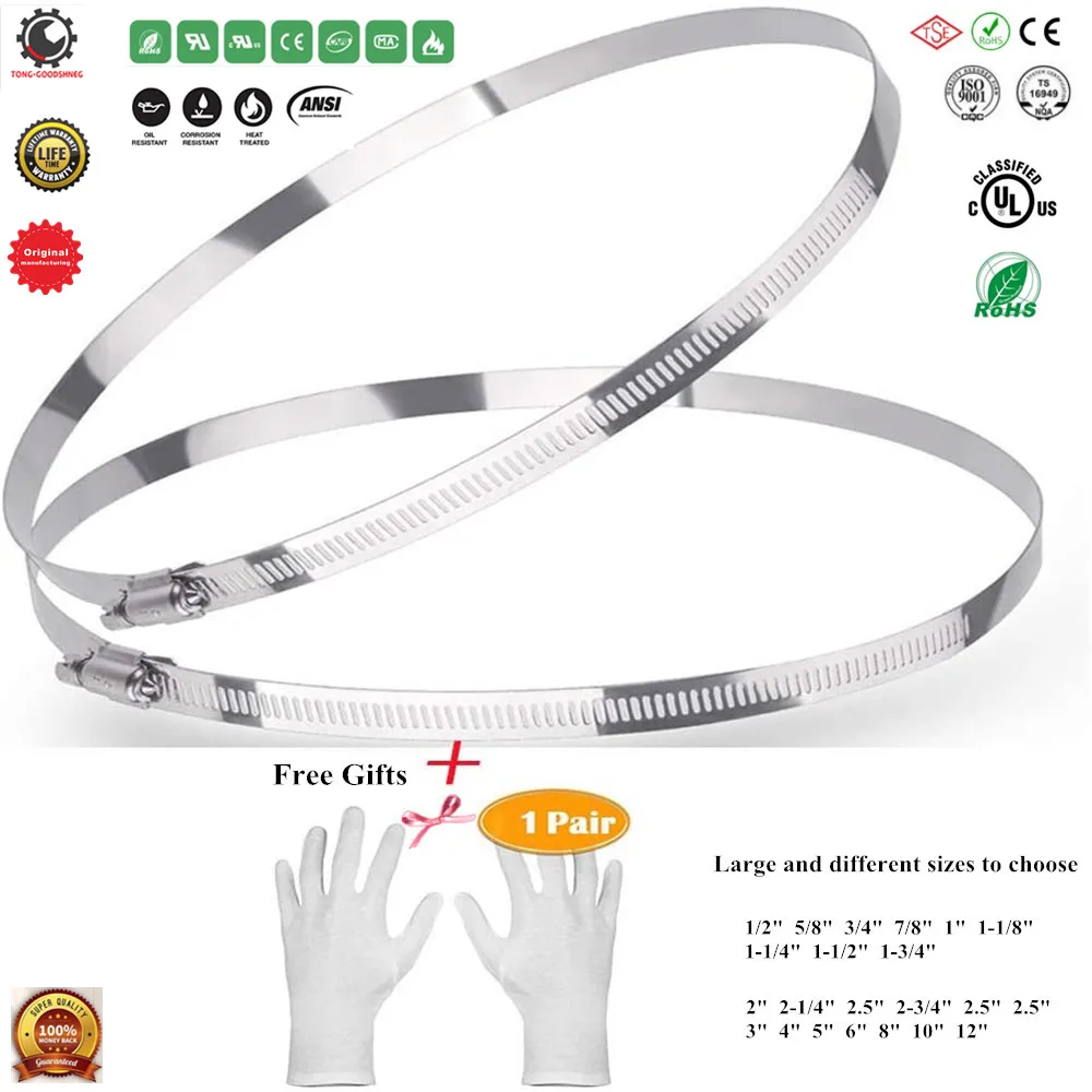 

304 Stainless Steel Hose Clips Fuel Hose Pipe Clamps Worm Drive Durable Anti-oxidation,Pipe Clamps Genuine Spring Hoops,Glove