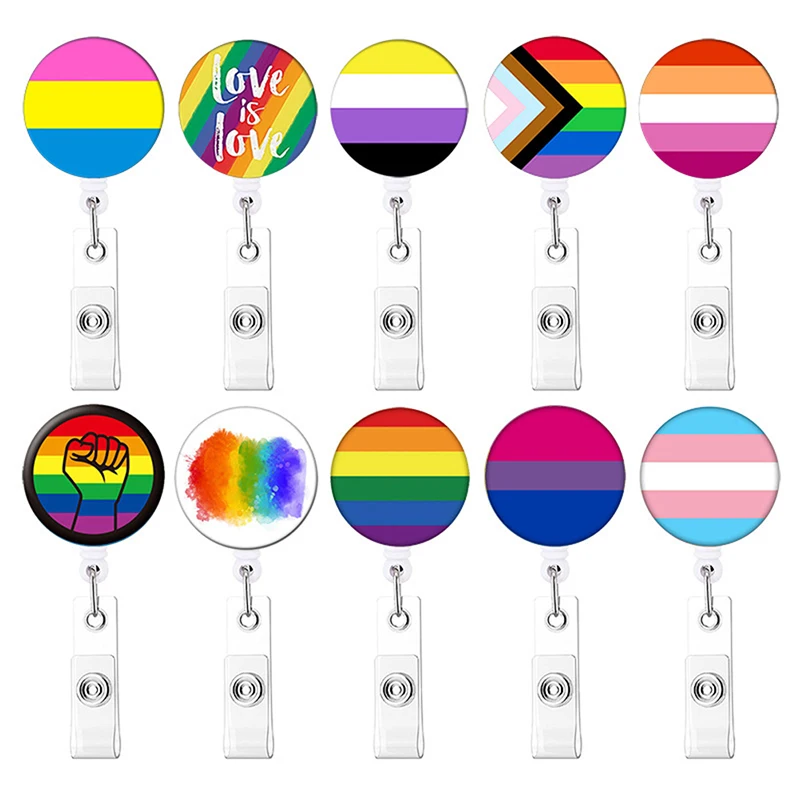 

1pc Cute Little Tag Card Holder Reel For Card Cute Rainbow Retractable Badge Card Clip Exhibition ID Badge