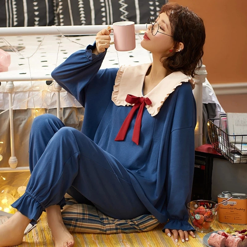 

Fast Shipping Cotton Round Neck Women's Pajamas Set Autumn Winter Pyjamas Cartoon Sleepwear Home Clothes For Women Sexy Lingerie