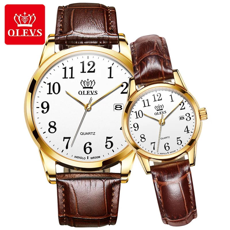 OLEVS Couple Watch Fashion Business Men Women Watches Top Brand Luxury Quartz Wristwatch Casual Leather Clock Relogio Masculions