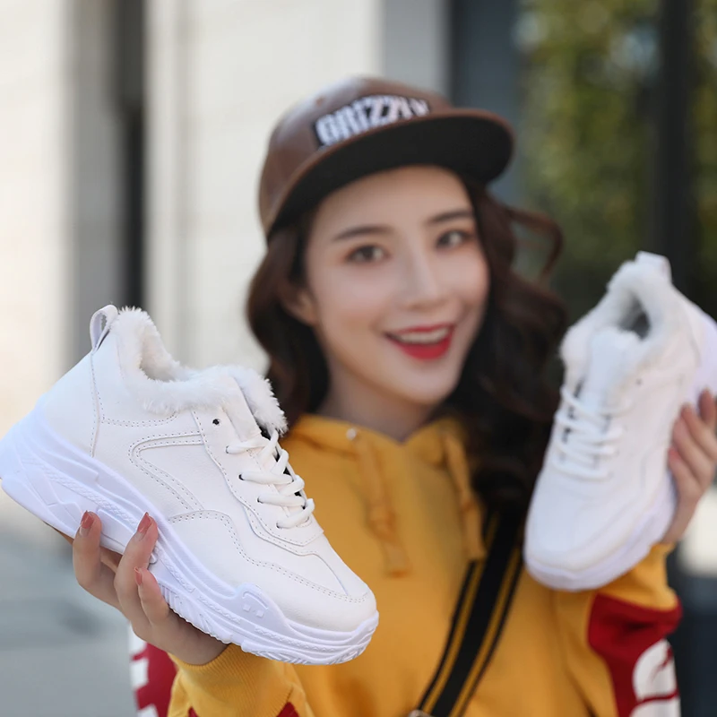 HUNNISE/теплая женская обувь Модные женские кроссовки зимняя винтажная
