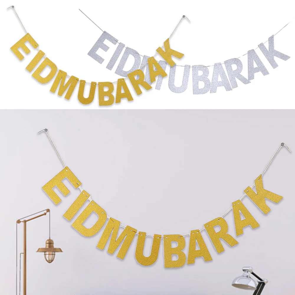 EID MUBARAK блестящая подвесная гирлянда из флажков исламское мусульманское