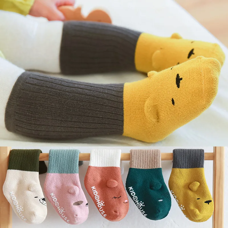 

Силиконовые Нескользящие мягкие Утепленные зимние носки для новорожденных, милые Мультяшные напольные Детские эластичные носки для детей ...