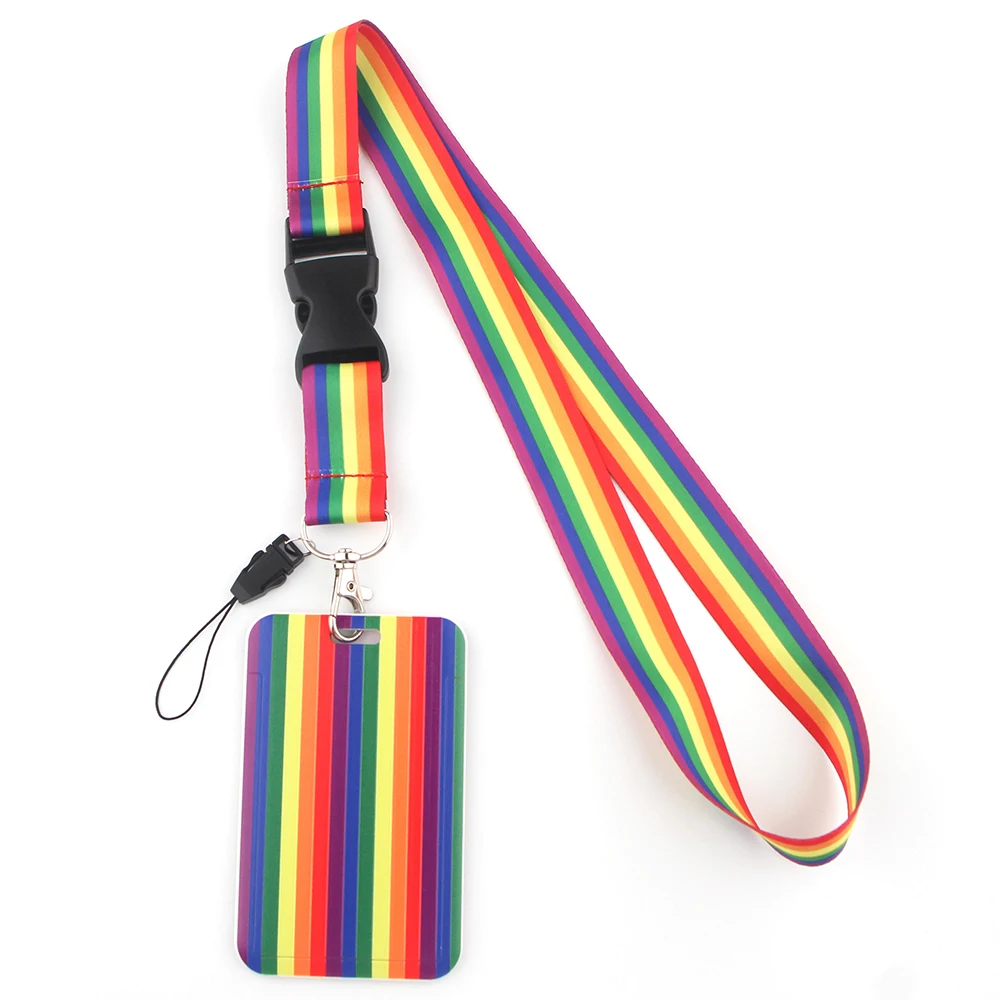 LB1871 ЛГБТ гей радужные ремешки брелок держатель ID карты пропуск повесить веревка