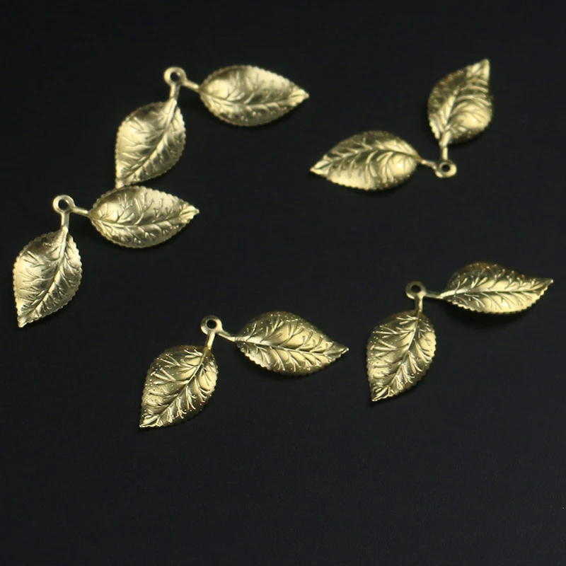 

Brass 13.8*31.6mm DIY jewelry accessories single hanging two curved leaf pendants retro leaf necklace earrings pendant