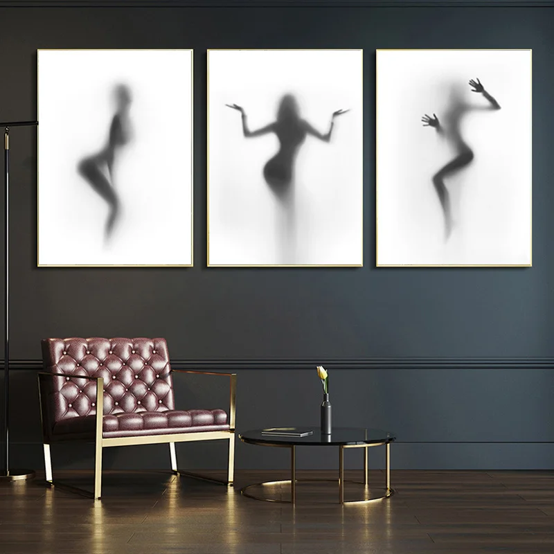 Черно белый сексуальный плакат унитаза обнаженной женщины Современная Картина