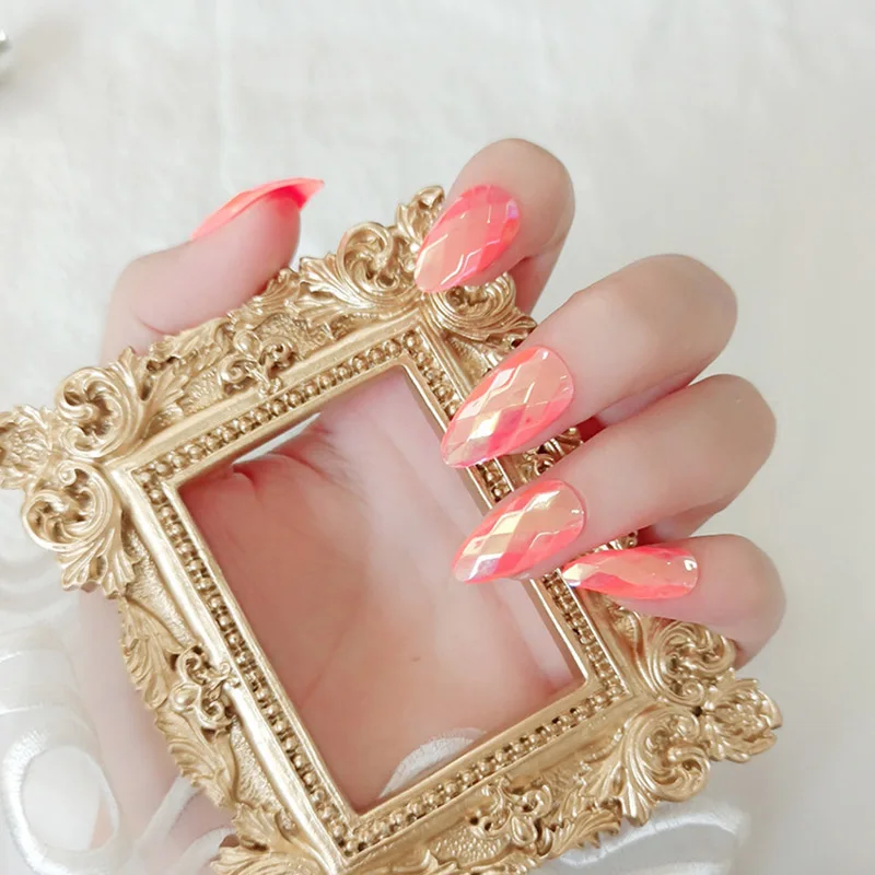 

24 шт./кор. многоцветный Поддельные Гвозди для французского маникюра, средней длины, полное покрытие, на каблуке-шпильке для ногтей советы дл...