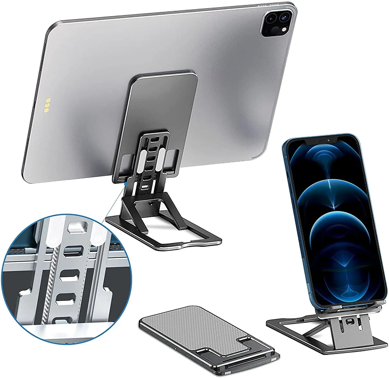 

Top-Up Phone and Tablet Stand – Adjustable, Foldable, Pocket-Size Phone Holder Made of Sturdy Aluminum with Anti-Slip Design
