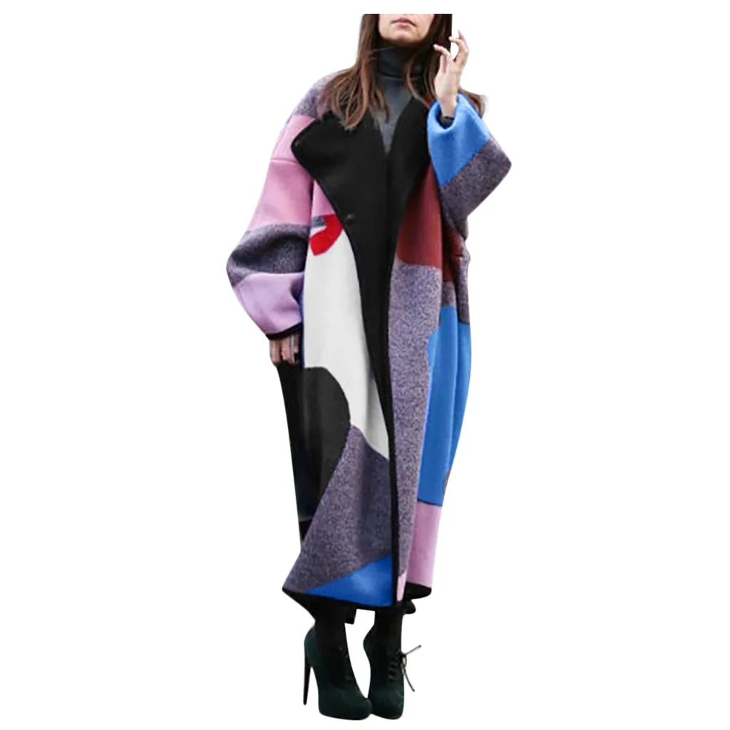 Женское шерстяное пальто SAGACE свободное с длинным рукавом Элегантное длинное в