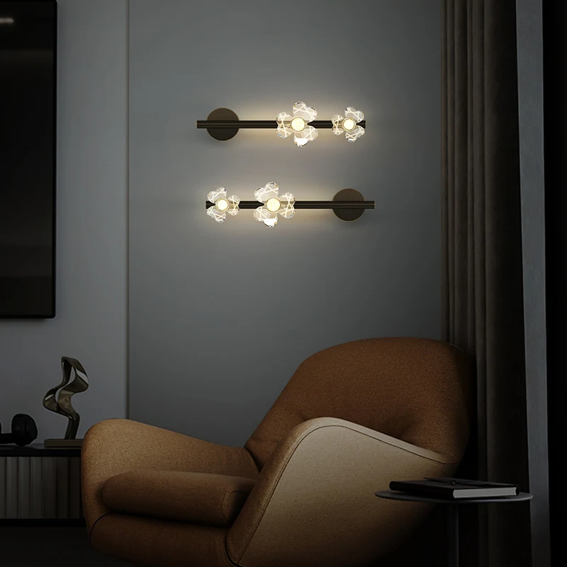 

Современный минималистичный акриловый настенный светильник с цветами, медная лампа для спальни, зеркала, передние светильники для гостиной, ТВ, кабинета, освещение для Кабинета